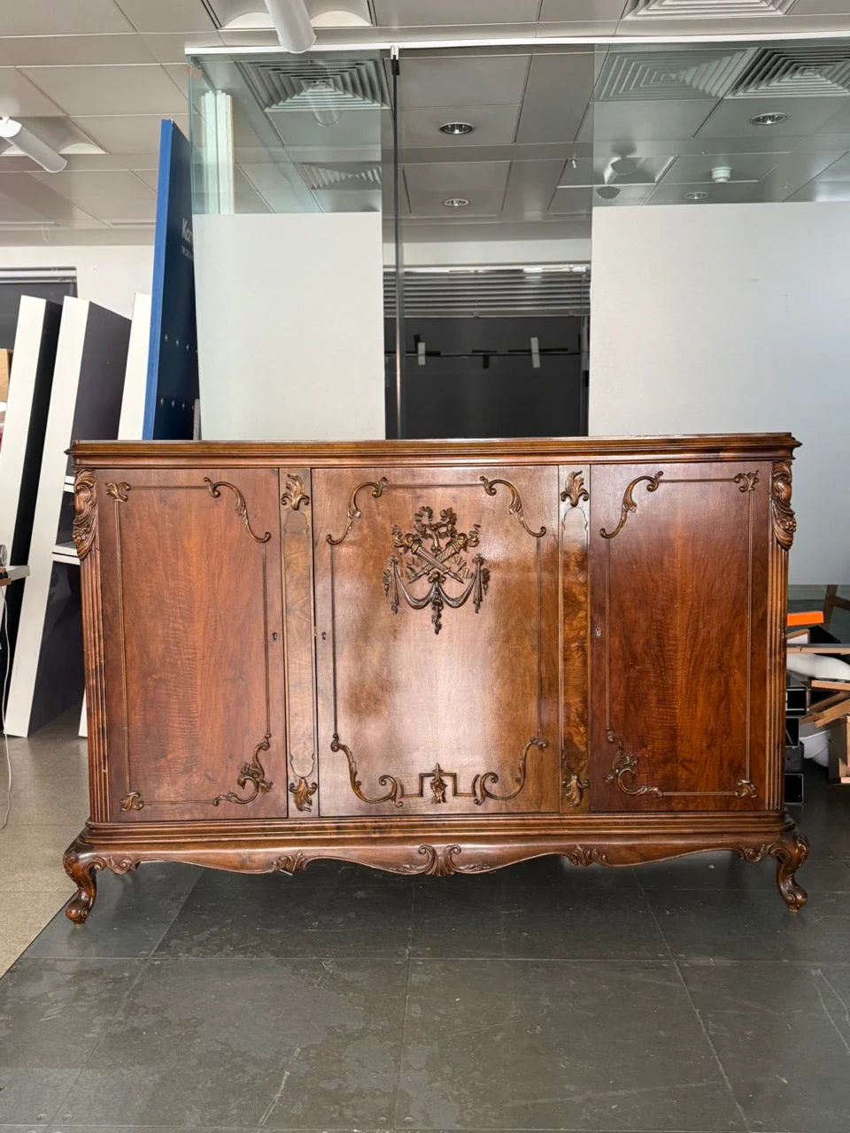 French Louis XV Style Carved Walnut 4-Door Enfilade