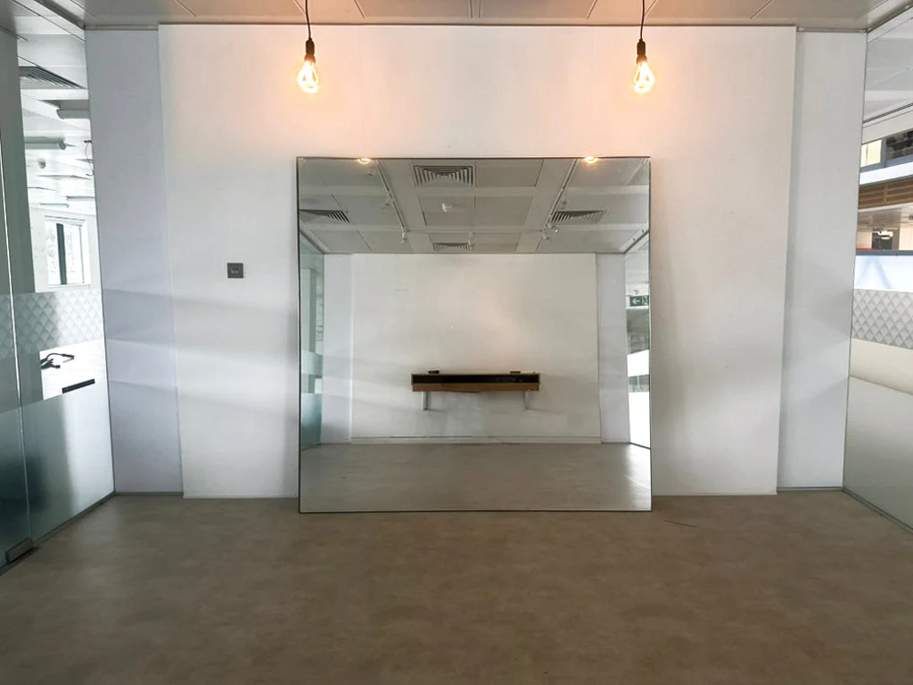 Large square mirror with steel frame