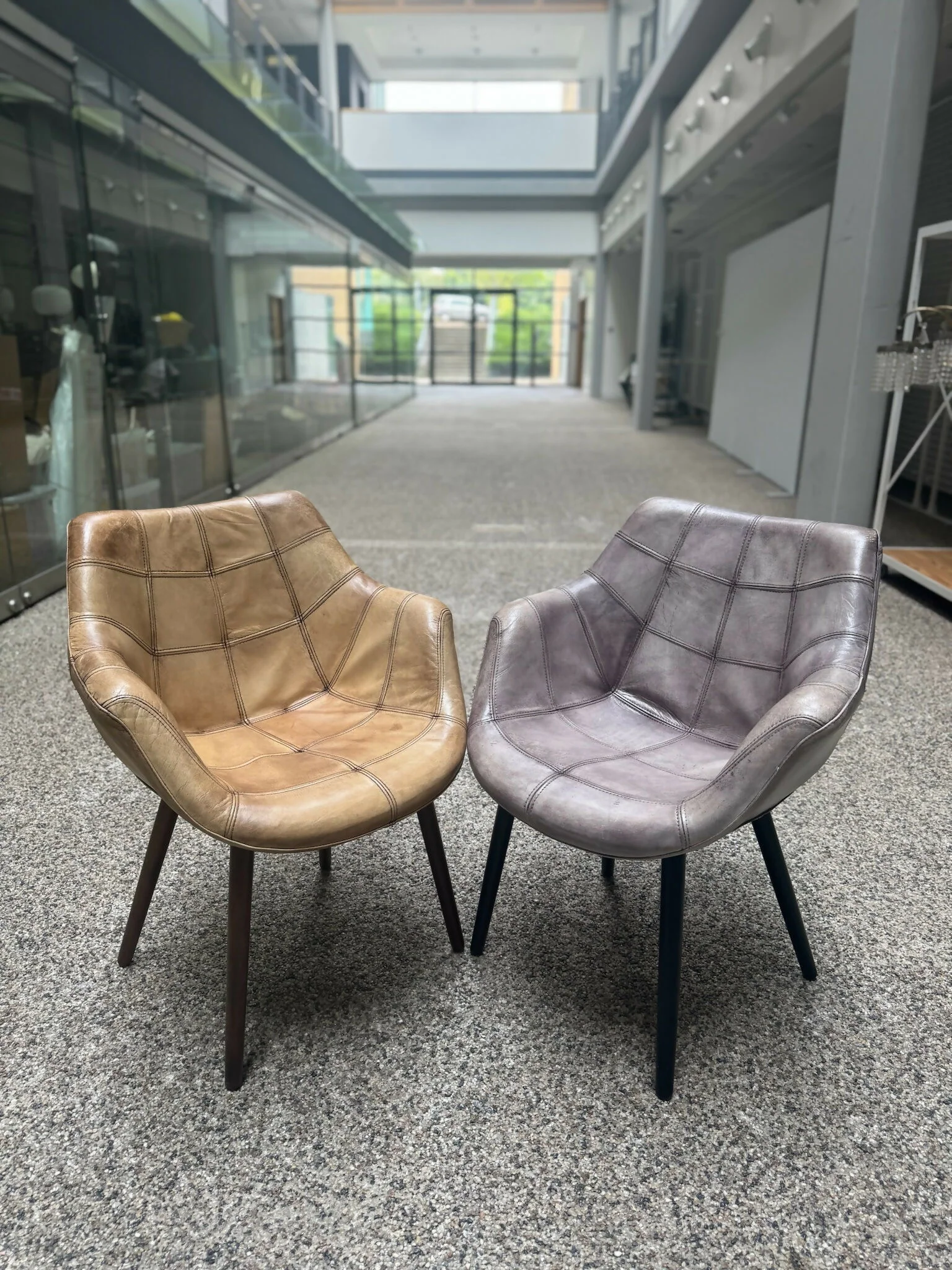 Mid-Century, Italian style soft leather tub chair - Antique Light Beige & Grey